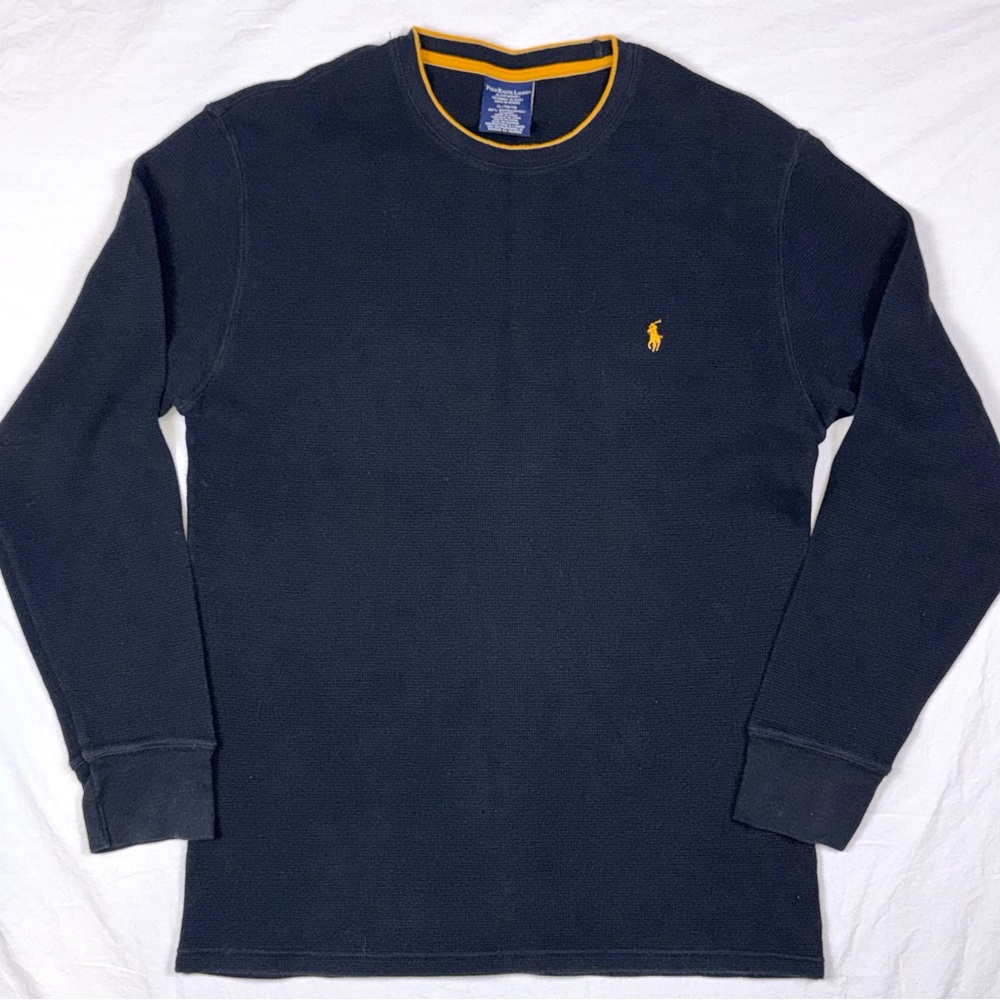 Polo Ralph Lauren Men's Black Thermal Waffle Sleepwear Long Sleeve Shirt